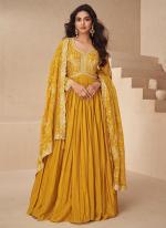 Chinnon Silk Mustard Wedding Wear Embroidery Work Readymade Gown With Dupatta